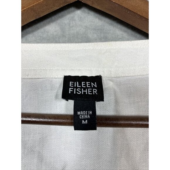 Eileen Fisher Jacket M 100% Linen White‎ Round Neck Lagenlook Coastal Natural - Picture 2 of 6
